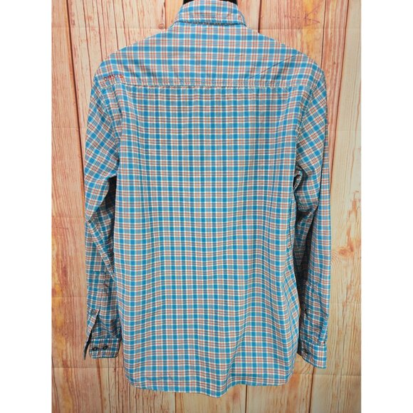 Orvis Mens Active Fit Plaid Button-Down Shirt Medium Blue/Orange Nylon/Polyester - Picture 2 of 10